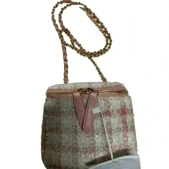 Ah-Dorned Pink Plaid Small Fragrance Bag with Crossbody Chain Zip Close - Picture 2 of 16